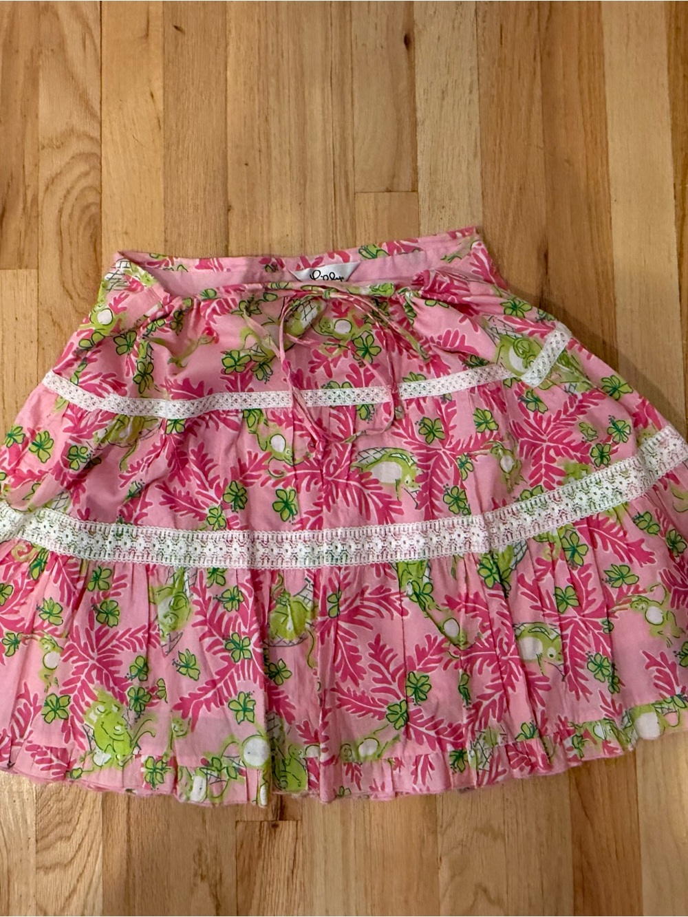 Lilly Pulitzer Pink Floral Tiered Skirt with Green Accents